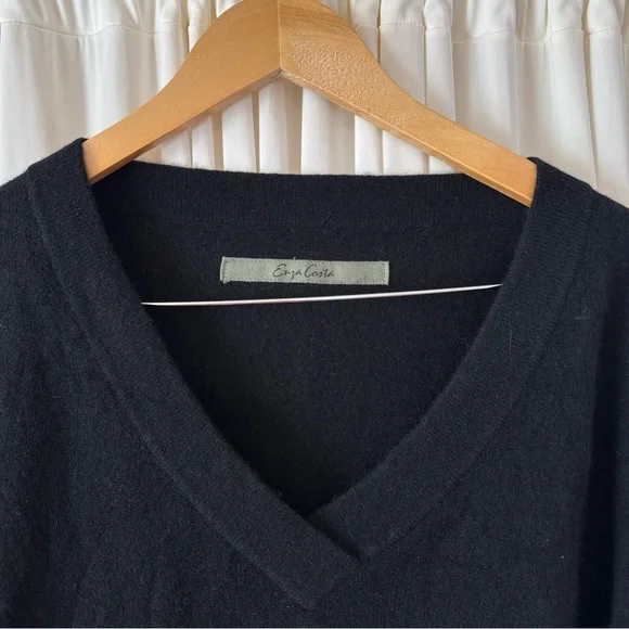 Enza Costa Black 100% Cashmere V-Neck Sweater Size Large Winter‎ - Picture 5 of 8